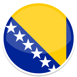 Flagge von Bosnien und Herzegowina mit blauem und gelbem Hintergrund sowie weißen Sternen.