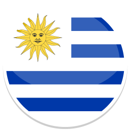 Flag of Uruguay, blau-weiß gestreift mit einer Sonne in der oberen linken Ecke.