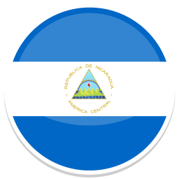 Flag of Nicaragua mit einem blauen, weißen und blauen Streifen sowie einem Wappen in der Mitte.