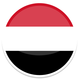 Kreisförmige Flagge von Yemen in rot-weiß-schwarz.