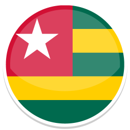 Flagge von Togo, rot und grün mit gelben Streifen und einem weißen Stern.