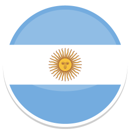 Flag of Argentina mit hellblauem Hintergrund und Sonnenemblem in der Mitte.