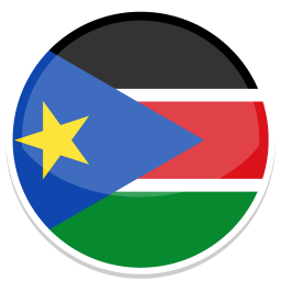 Rundes Symbol mit der Flagge von Südsudan in Blau, Rot, Grün und Schwarz.
