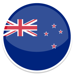 Rundes Emblem mit der Flagge Neuseelands und fünf weißen Sternen auf blauem Hintergrund.