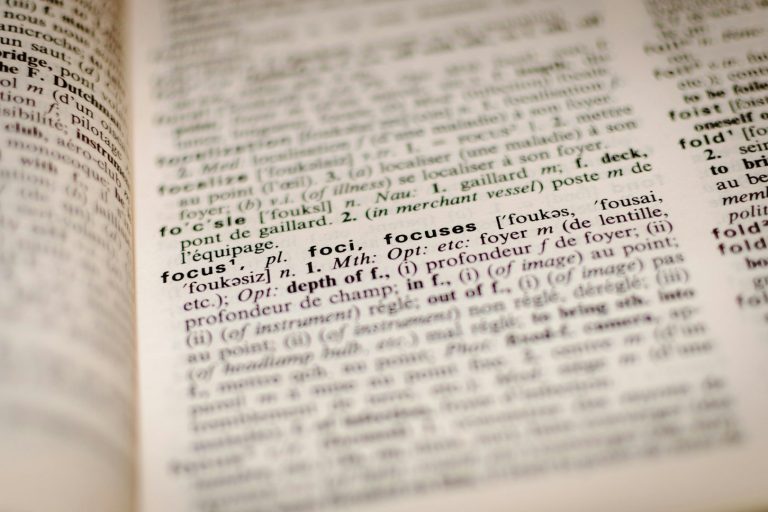 Detailansicht eines Buches mit Text und Begriffen in einer klaren Schriftart.