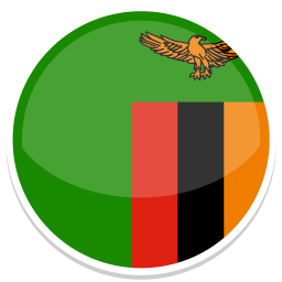 Runde Darstellung der Flagge von Sambia mit grünem Hintergrund und einem weißen Rand.