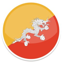 Flagge von Bhutan mit einem weißen Drachen auf rot-gelbem Hintergrund.