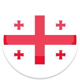 Flagge Georgiens mit rotem Kreuz und kleinen Kreuzen auf weißem Hintergrund.