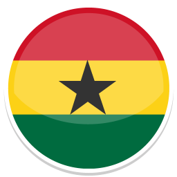 Rundes Emblem mit der Flagge von Ghana, bestehend aus Rot, Gelb, Grün und einem schwarzen Stern.
