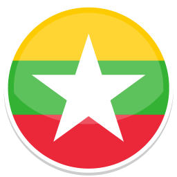 Rundes Symbol mit den Farben der Flagge Myanmars und einem weißen Stern in der Mitte.