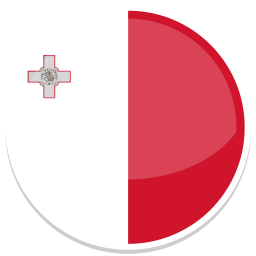 Rundes Flaggenemblem von Malta mit rot-weißen Farben und einem Kreuz.