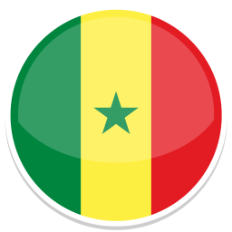Runde Flagge von Senegal mit vertikalen Streifen in Grün, Gelb und Rot sowie einem grünen Stern.