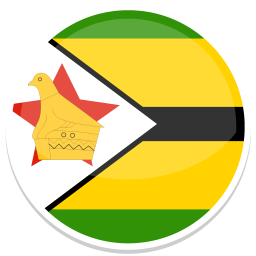 Flag of Zimbabwe mit gelben, grünen und schwarzen Streifen sowie einem roten Stern.