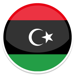 Rundes Emblem der libyschen Flagge mit roten, schwarzen und grünen Streifen sowie einem Mond und Stern.