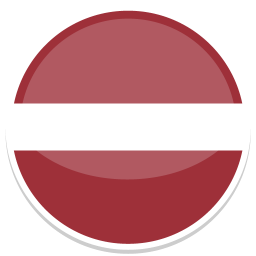 Rundes Symbol der lettischen Flagge mit rotem Hintergrund und horizontalem weißen Streifen.
