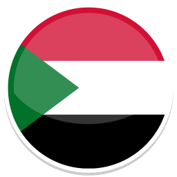 Flagge von Sudan mit rot, weiß, grün und schwarz in einem runden Design.