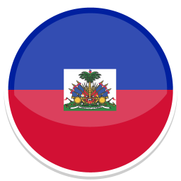 Scheibe mit der Flagge von Haiti, bestehend aus blauen und roten Streifen und einem Wappen.