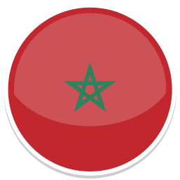 Rundes Flaggenemblem von Marokko mit rotem Hintergrund und grünem Stern.
