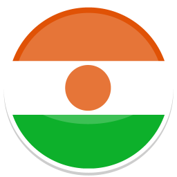 Rundes Symbol der Flagge Niger mit horizontalen Streifen in Orange, Weiß und Grün.
