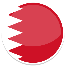 Flagge von Bahrain mit rotem Hintergrund und weißen Zickzack-Balken auf der linken Seite.