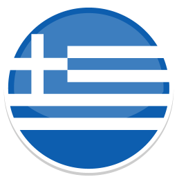 Blau-weißer Kreis mit griechischer Flagge darauf.