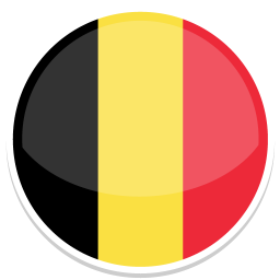 Runde Schaltfläche mit der Nationalflagge von Belgien in Schwarz, Gelb und Rot.
