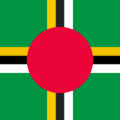 Flag mit grünem Hintergrund, rotem Kreis in der Mitte und schwarzen sowie gelben Streifen.