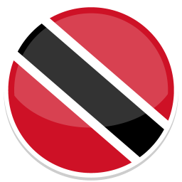 Rundes Symbol mit schwarz-rotem und weißem diagonalen Muster, repräsentiert Trinidad und Tobago.