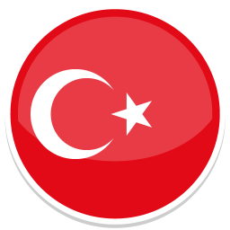 Runder, roter Button mit der Flagge der Türkei (Halbmond und Stern).