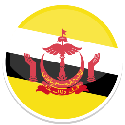Wappen von Brunei: gelber Hintergrund mit rotem Adler und Händen, umgeben von Schwarz.