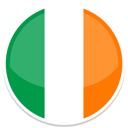 Runde Flagge Irlands mit vertikalen grünen, weißen und orangefarbenen Streifen.
