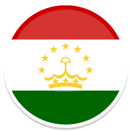 Flagge von Tadschikistan mit roten, grünen und weißen Streifen sowie einer Krone und Sternen.