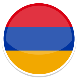 Runde Flagge Armeniens mit rot-blau-gelber Farbverteilung.
