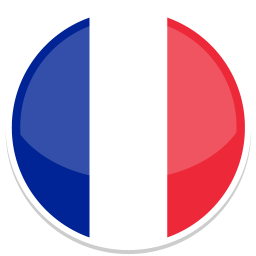 Rundes Symbol mit der Flagge von Frankreich in Blau, Weiß und Rot.