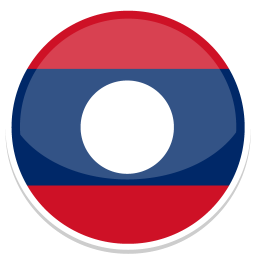 Runde Nationenflagge von Laos mit horizontalen Streifen in Blau und Rot und einem weißen Kreis.