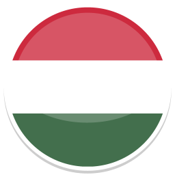 Rundes Wappen mit der Flagge von Ungarn in rot, weiß und grün.