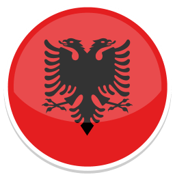 Runde Flagge mit rotem Hintergrund und schwarzem Doppeladler.
