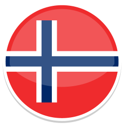 Rundes Symbol mit der norwegischen Flagge auf rotem Hintergrund.