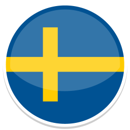 Kreisförmiges Symbol mit blauem Hintergrund und gelbem skandinavischem Kreuz.