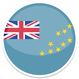 Runde Flagge von Tuvalu mit Union Jack und neun gelben Sternen auf blauem Hintergrund.