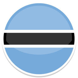 Rundes Wappen von Botswana in Blau mit einem schwarzen horizontalen Streifen in der Mitte.