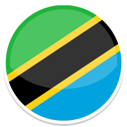 Runde Flagge von Tansania mit grünem, schwarzem, gelbem und blauem Design.