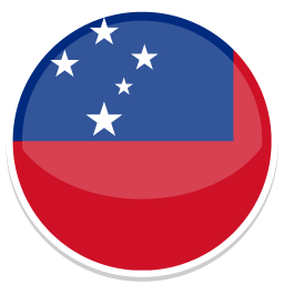 Runde Flagge von Samoa mit blauer und roter Hintergrundfarbe und weißen Sternen.