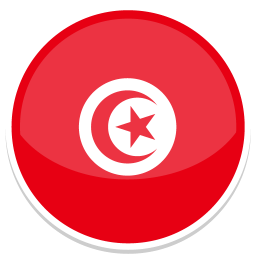 Rundes Symbol der Flagge von Tunesien mit rotem Hintergrund, weißem Halbmond und Stern.