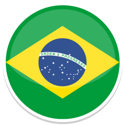 Rundes Wappen mit dem brasilianischen Flaggenmotiv in den Farben grün, gelb und blau.