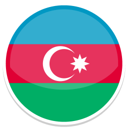 Rundes Symbol mit der Flagge von Aserbaidschan in den Farben Blau, Rot und Grün.