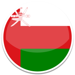 Flag of Oman mit rot-weißer und grüner Farbteilung sowie einem Wappen auf der linken Seite.